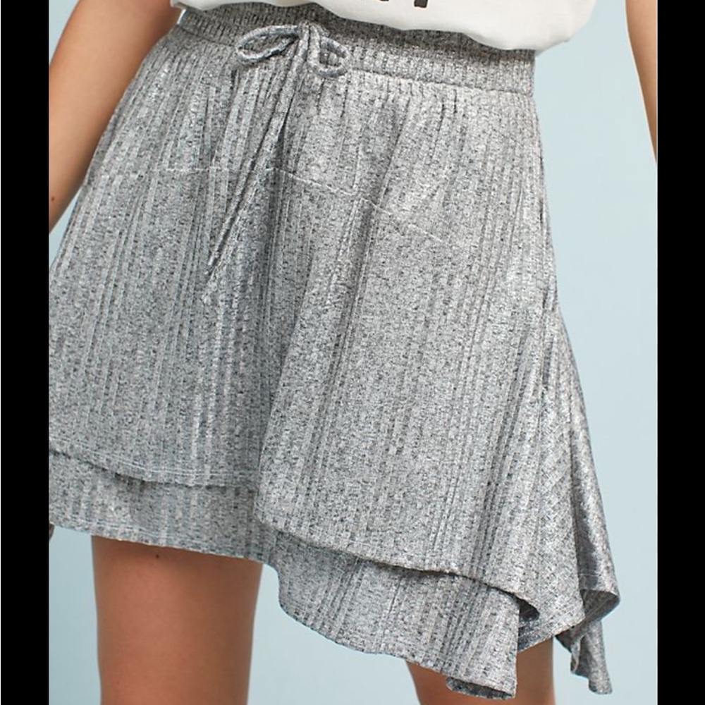 Anthropologie Dolan Silver Tiered Mini Skater Skirt